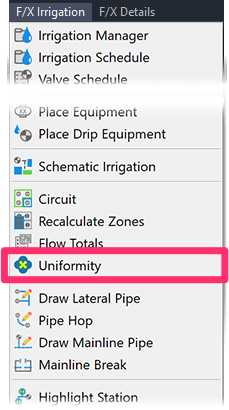 F/X Irrigation menu